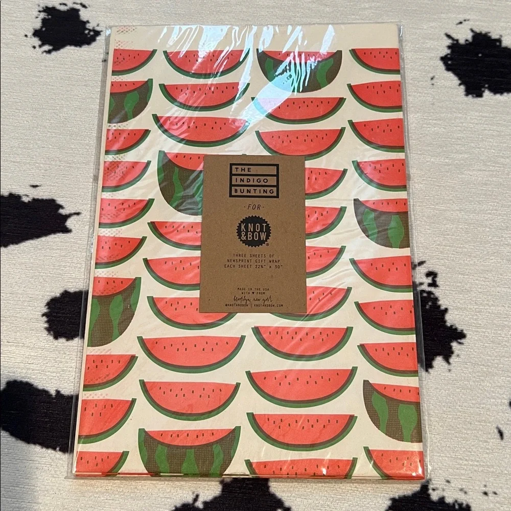 NWT Knot & Bow Watermelon newsprint wrapping paper